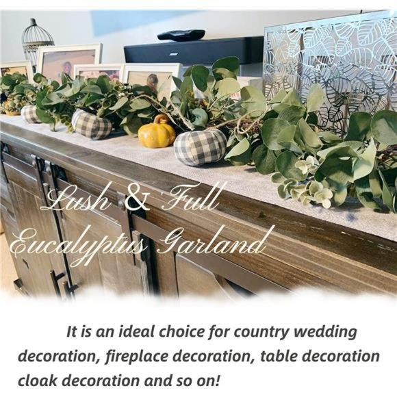 Eucalyptus Garland 6.56 Ft Lush Silver Dollar Eucalyptus Leaves Boxwood - Picture 4 of 6
